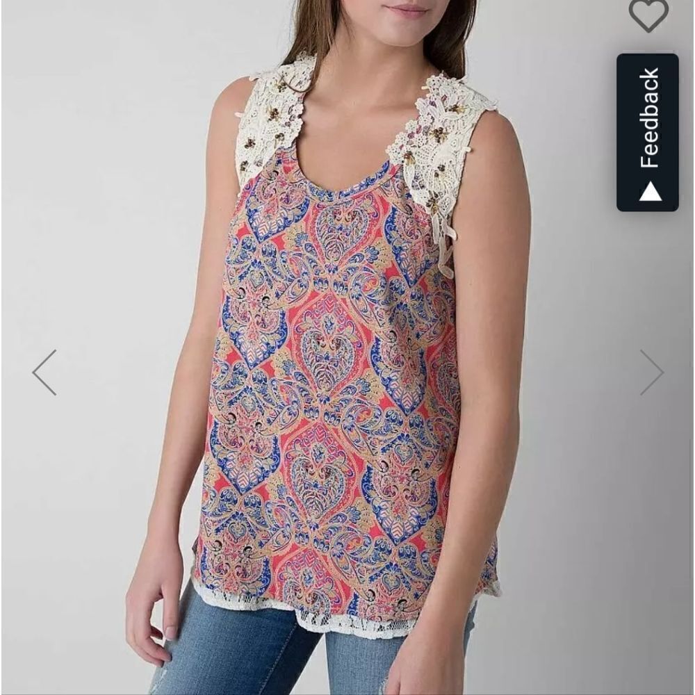 𝅺miss Me Paisley Layered Tank Top W/ Lace medium